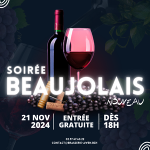 Affiche soirée Beaujolais Nouveau à l'Awen Brew Pub le 21 novembre 2024 dès 18h